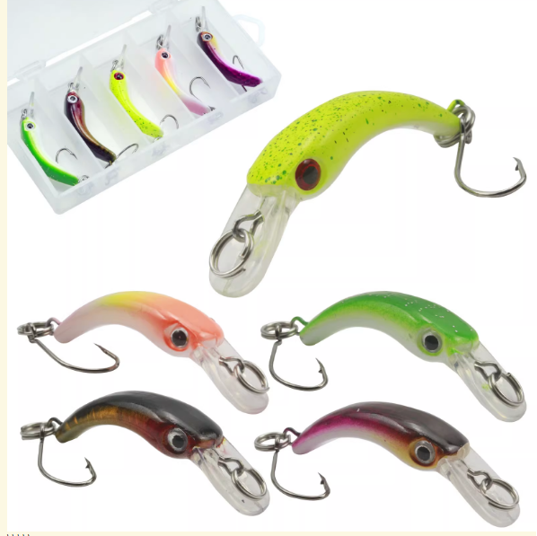 crankbait เหยื่อตกปลาดำน้ำ และลอยน้ำ ใช้ตกปลาล่าเหยื่อ  1 กล่อง มี 5 ตัว 5 สี 