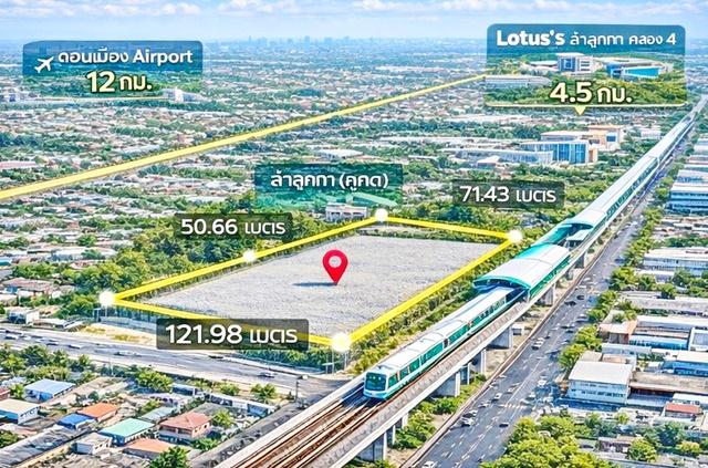 BTSคูคต 500ม.ที่ดินถมแล้ว ลำลูกกา21-27 รถไฟฟ้า ให้เช่า ใกล้คลองสอง เหมาะลงทุน โกดัง โลจิสติกส์ ขนาด 5 ไร่
