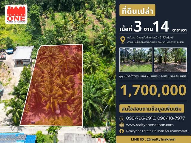 ที่ดินเปล่า เนื้อที่ 3 งาน 14 ตารางวา หลังสถานีอนามัยบ้านทุ่งแย้